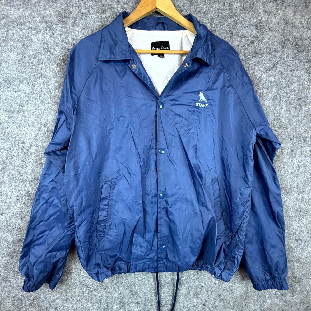 UltraClub Coach Windbreaker Jacket Mens‎ Small Blue Nylon Staff Owl Snap Front